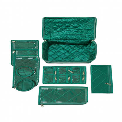 Emerald Green Jewellery Organiser – 11 Detatchable Pocket Travel Kit | Multipurpose Storage