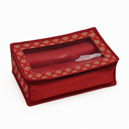 Maroon Dupion Bangle Organiser – 2 Rods | Transparent Top | Travel-Friendly