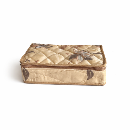 Beige Floral Jewellery Organiser – Multi-Compartment Kit with Bangle Holder | Quilted Design | Travel-Friendly