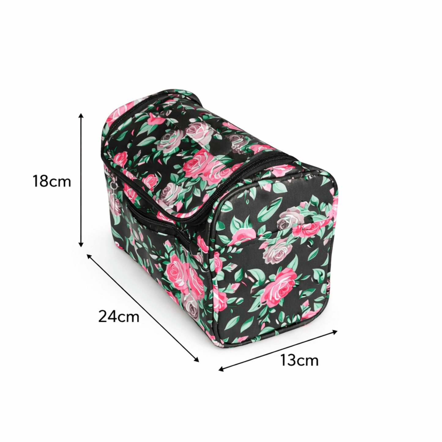 Black Floral Print Cosmetic Makeup Organiser Toiletry Bag | Travel Makeup Storage Bag with Handle