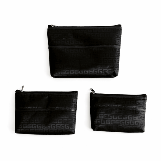 Black Premium 3-Piece Multipurpose Pouch Set | High Quality Thick Fabric Zip Pouches for Travel, Makeup & Accessories