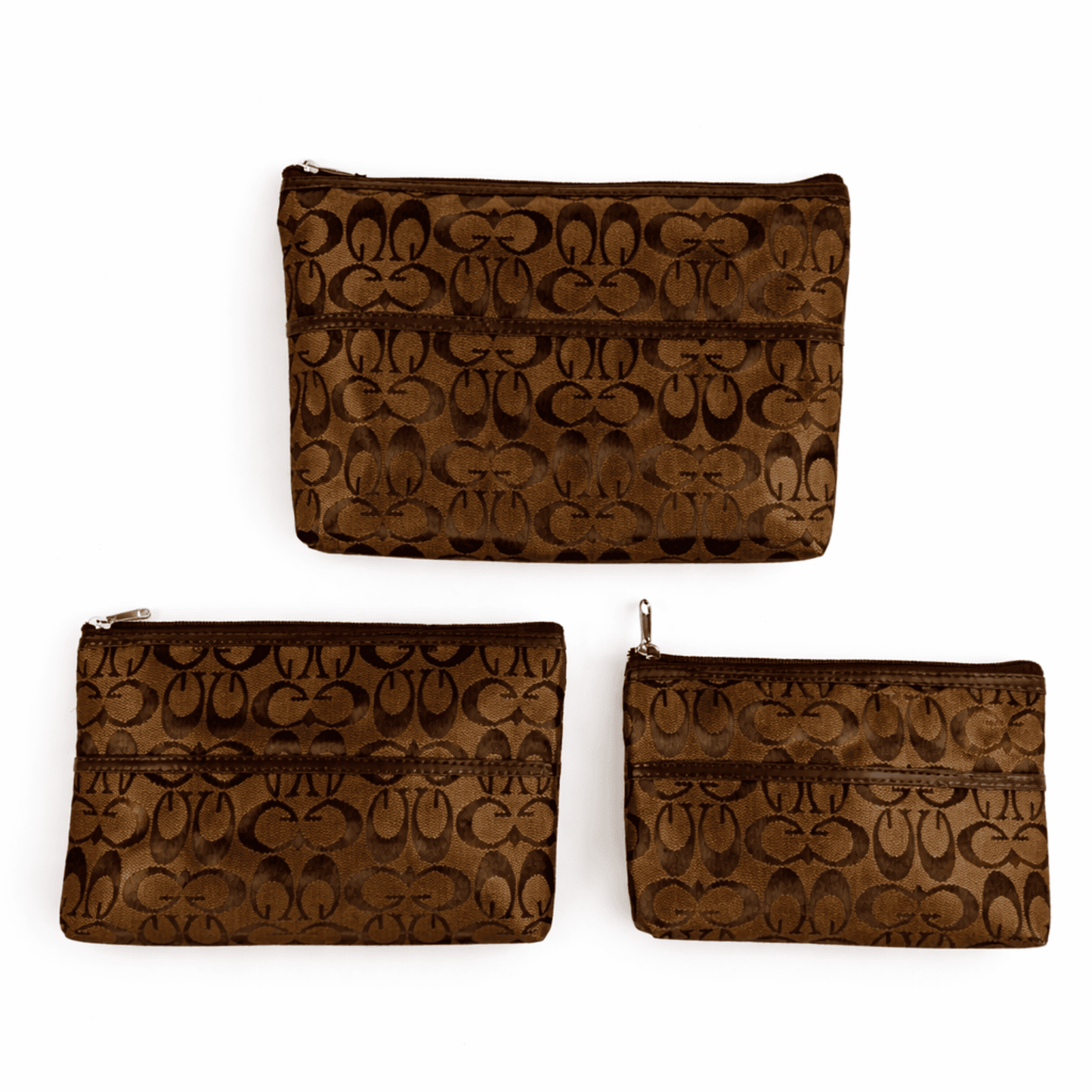 Brown Premium 3-Piece Multipurpose Pouch Set | High Quality Thick Fabric Zip Pouches for Travel, Makeup & Accessories