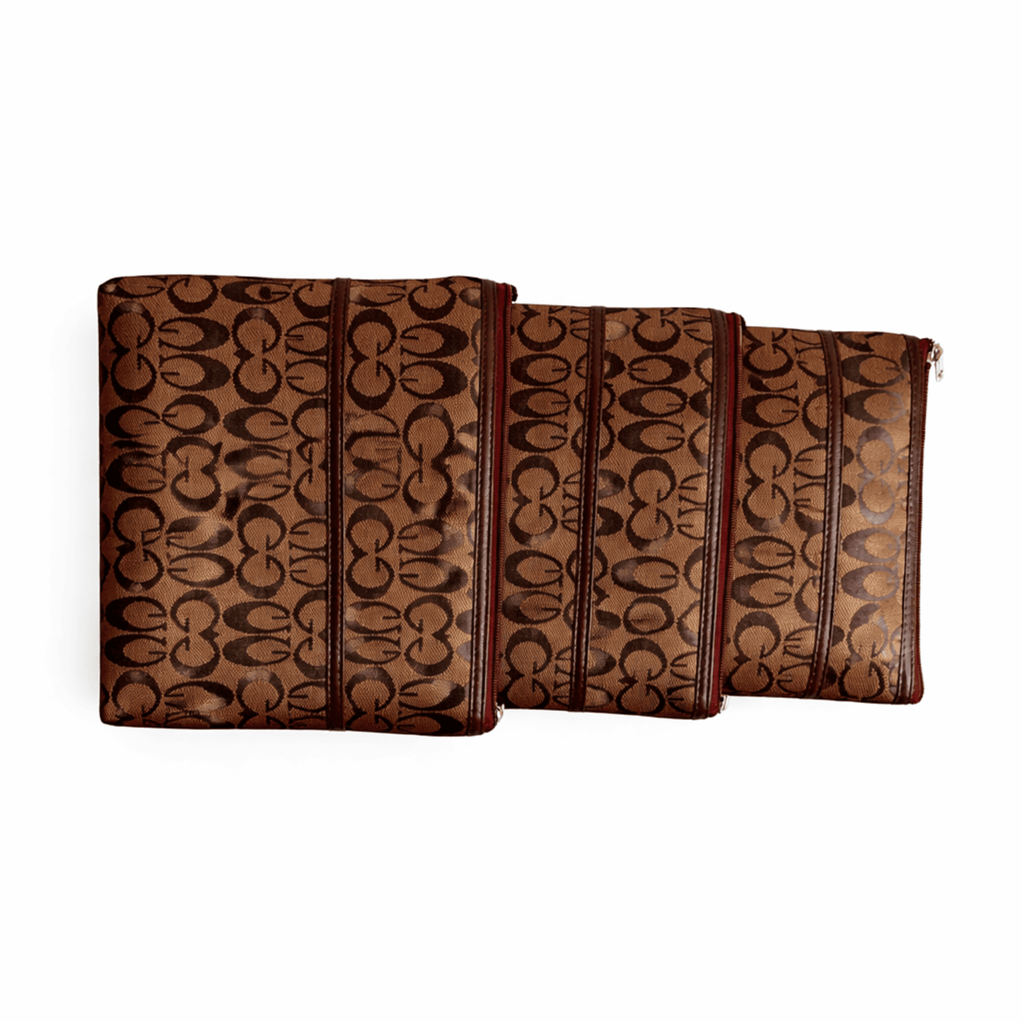 Brown Premium 3-Piece Multipurpose Pouch Set | High Quality Thick Fabric Zip Pouches for Travel, Makeup & Accessories