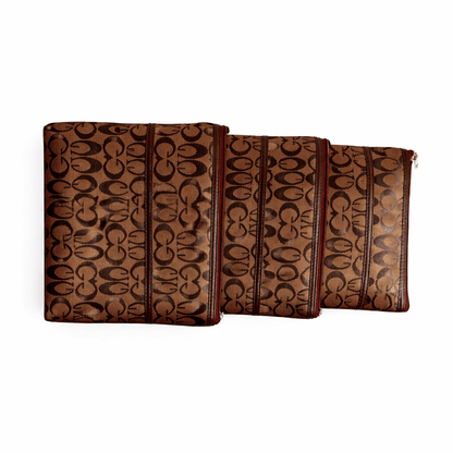 Brown Premium 3-Piece Multipurpose Pouch Set | High Quality Thick Fabric Zip Pouches for Travel, Makeup & Accessories