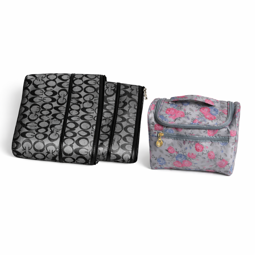 Cosmetic Pouch + 3 Pcs Set Multipurpose Pouches | Grey