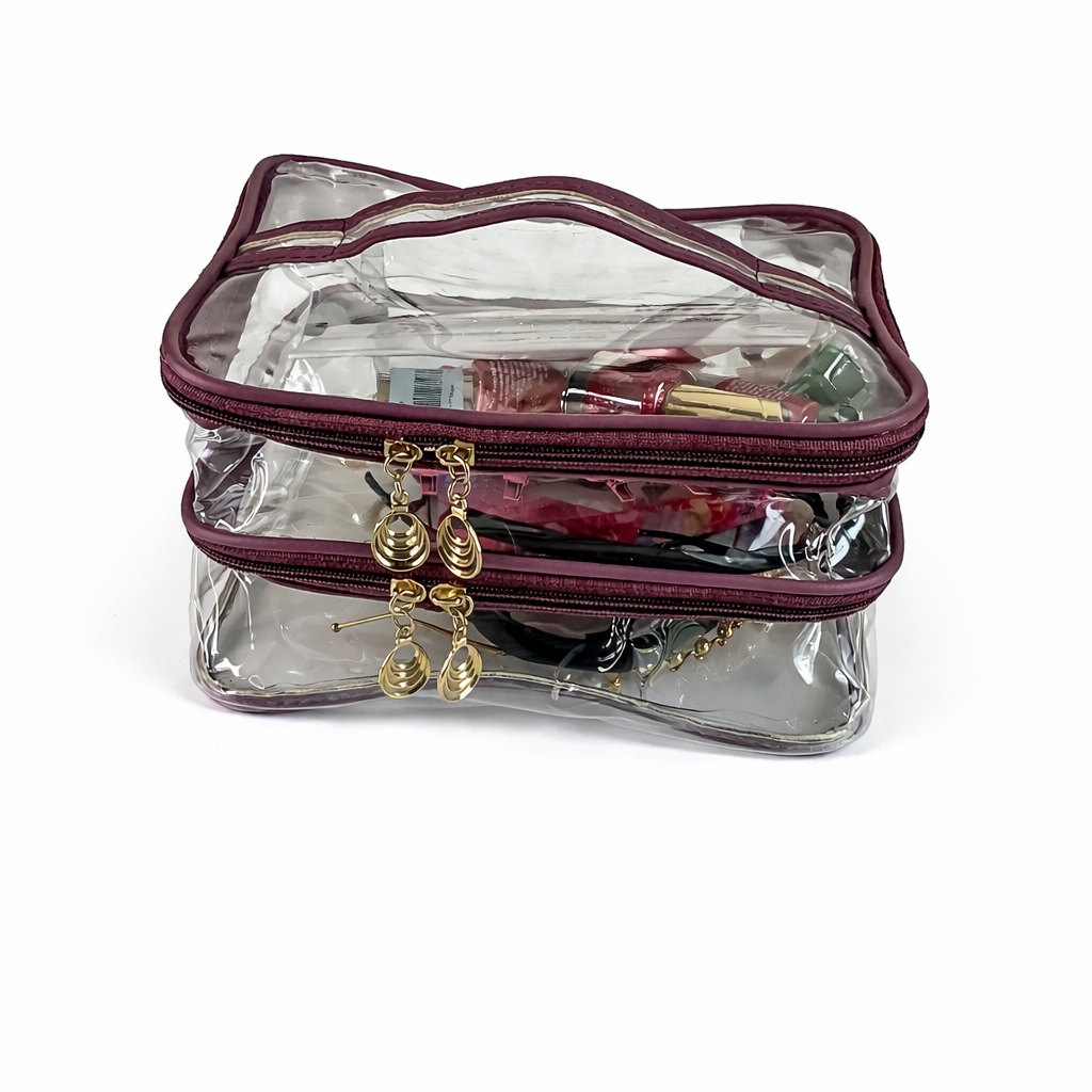 Double Decker Transparent Vanity Pouch | Heavy Quality Travel Makeup Organizer