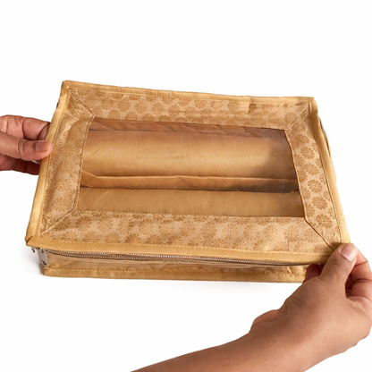 Golden Dupion Bangle Organiser – 2 Rods | Transparent Top | Travel-Friendly