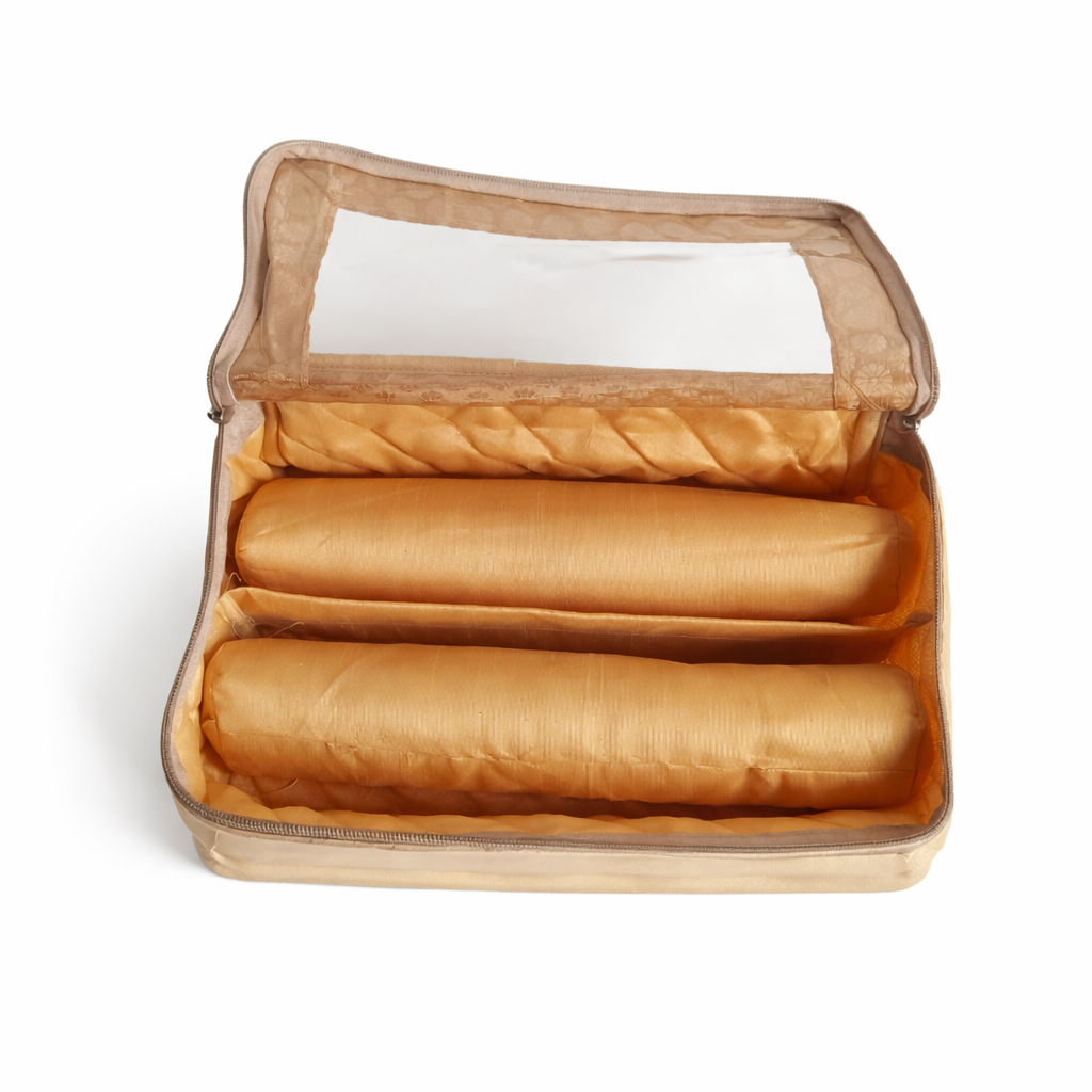 Golden Dupion Bangle Organiser – 2 Rods | Transparent Top | Travel-Friendly