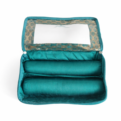 Green Dupion Bangle Organiser – 2 Rods | Transparent Top | Travel-Friendly