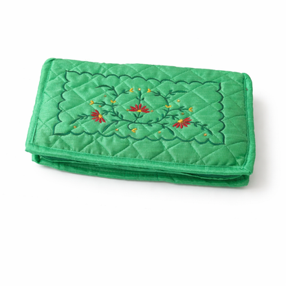 Dupion Embroidery Jewellery Kit – Green | Compact Jewellery Organiser