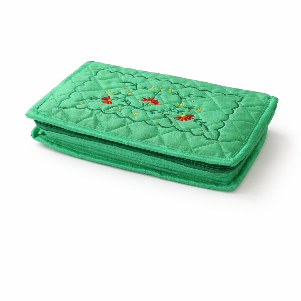 Dupion Embroidery Jewellery Kit – Green | Compact Jewellery Organiser