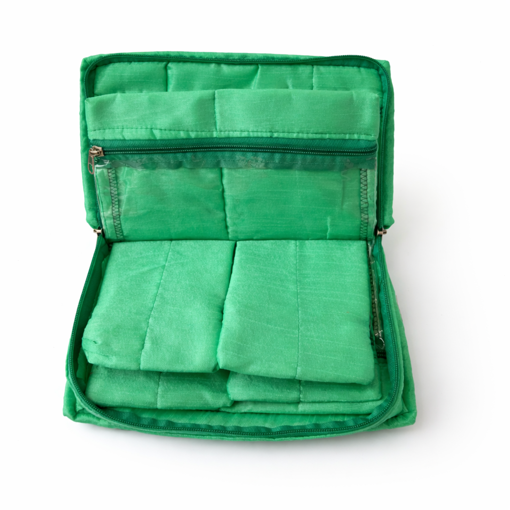 Dupion Embroidery Jewellery Kit – Green | Compact Jewellery Organiser