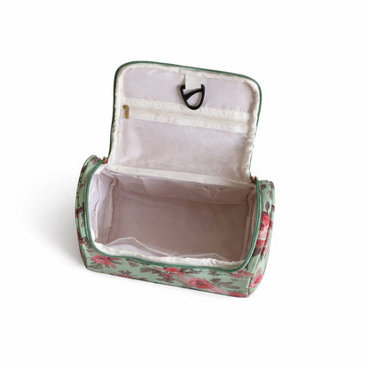 Green Floral Print Cosmetic Makeup Organiser Toiletry Bag | Travel Makeup Storage Bag with Handle