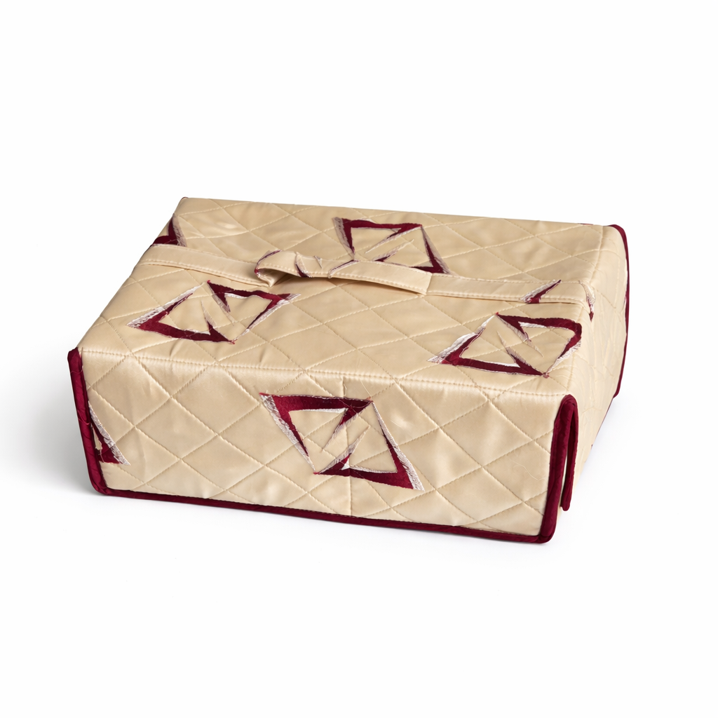 Large Jewellery Organiser with 19 Zipper Pockets | Bridal Jewellery Storage Box | Maroon Print on Beige Background