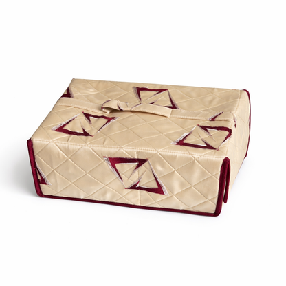 Large Jewellery Organiser with 19 Zipper Pockets | Bridal Jewellery Storage Box | Maroon Print on Beige Background