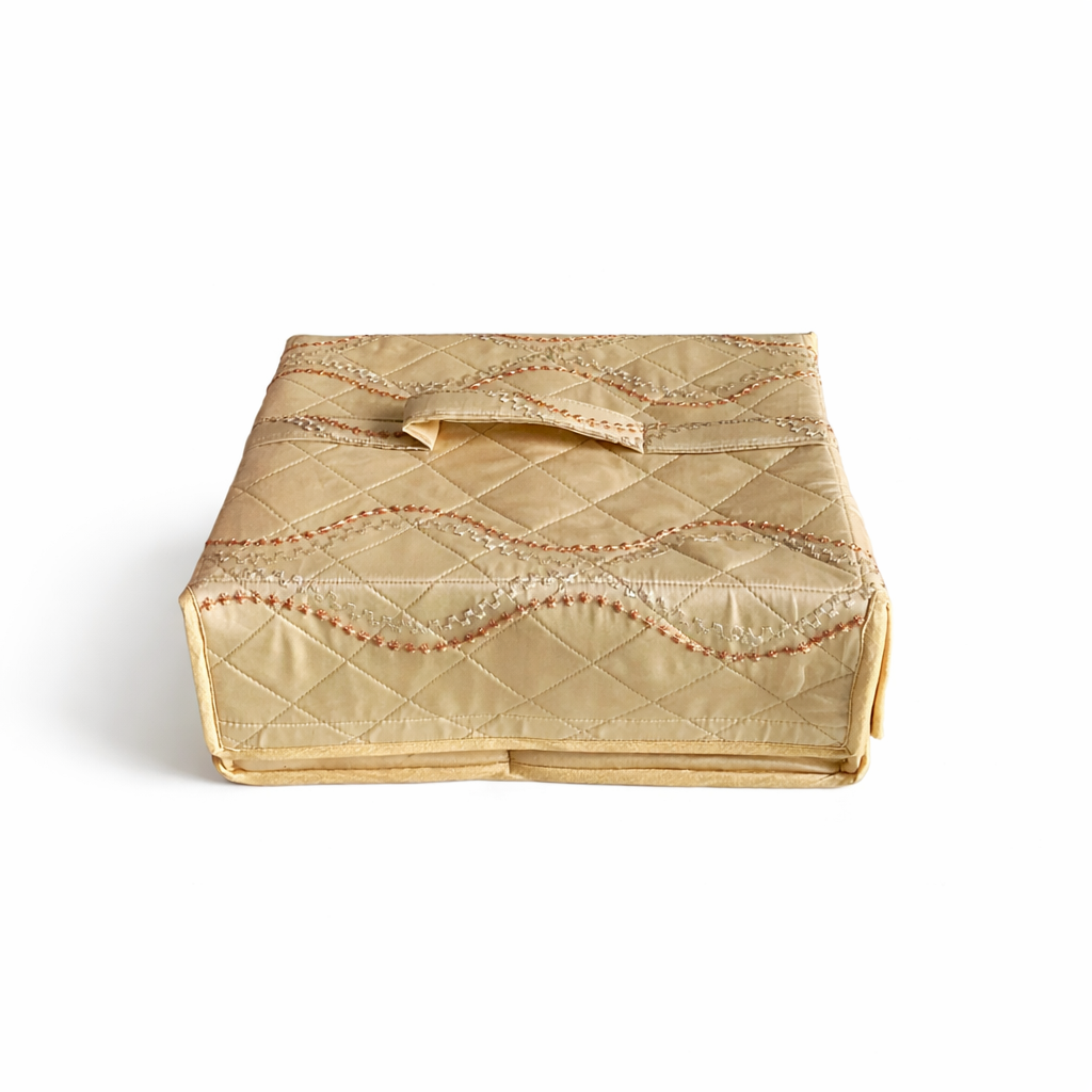 Large Jewellery Organiser with 19 Zipper Pockets | Bridal Jewellery Storage Box | Gold Print on Beige Background