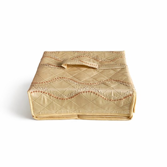 Large Jewellery Organiser with 19 Zipper Pockets | Bridal Jewellery Storage Box | Gold Print on Beige Background