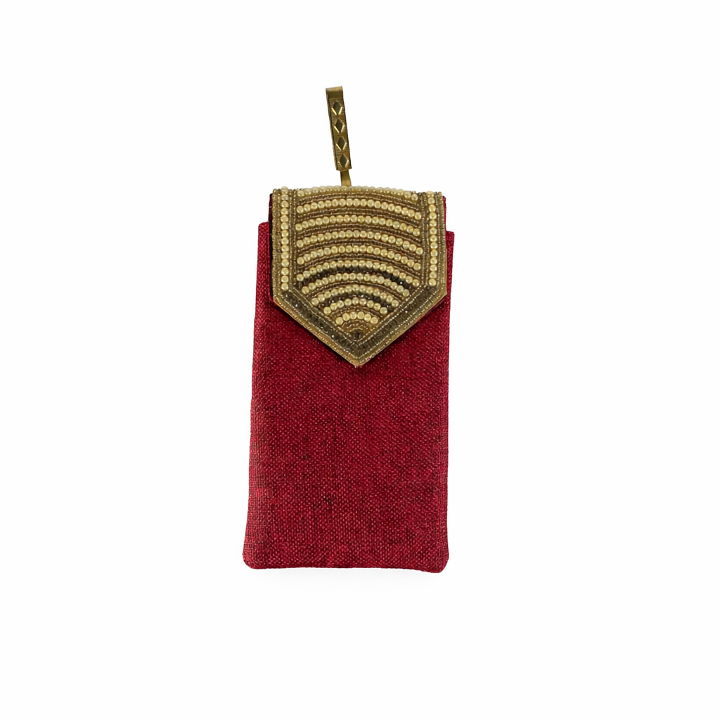 Handcrafted Jute Mobile Cover with Magnetic Button & Back Zipper