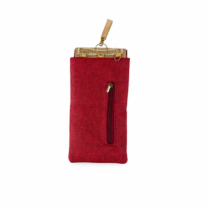 Handcrafted Jute Mobile Cover with Magnetic Button & Back Zipper
