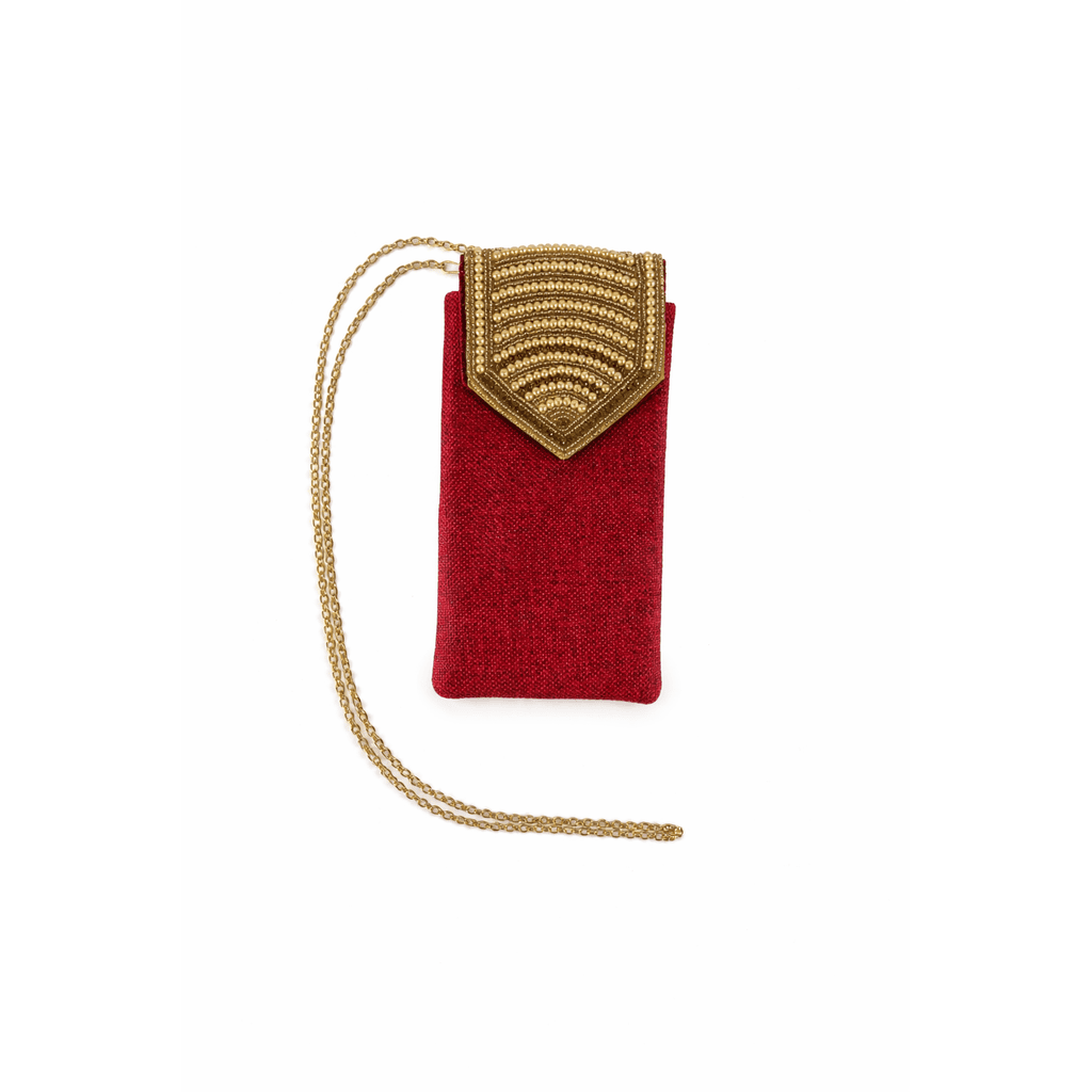 Handcrafted Jute Mobile Cover with Magnetic Button & Back Zipper