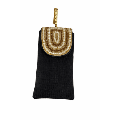 Handcrafted Jute Mobile Cover with Magnetic Button & Back Zipper | Black