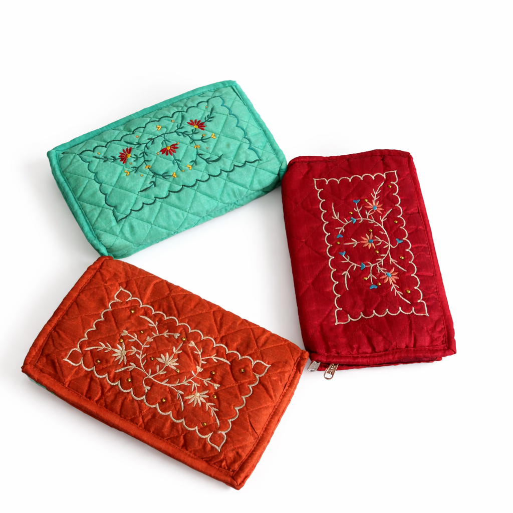 Dupion Embroidery Jewellery Kit – Orange | Compact Jewellery Organiser