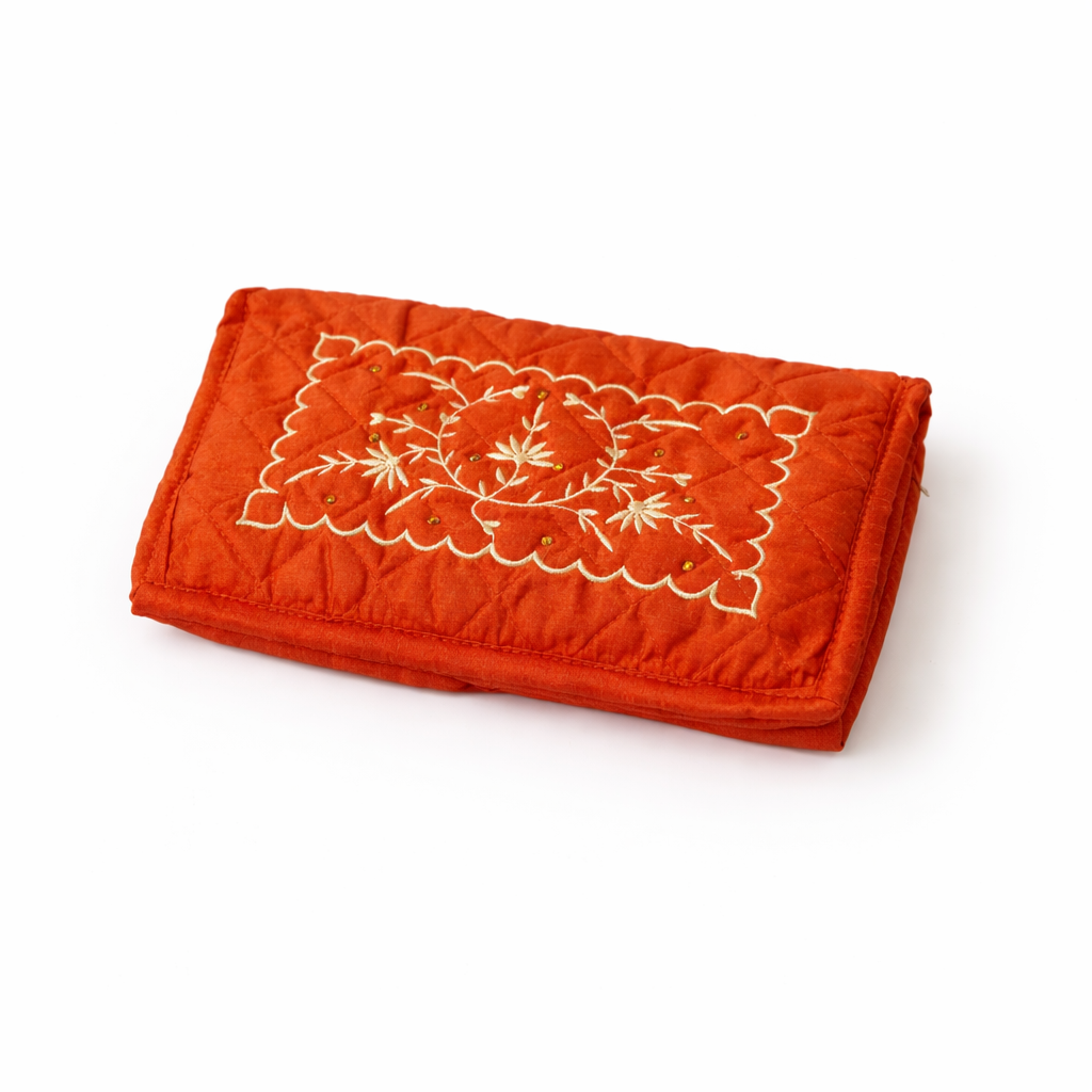Dupion Embroidery Jewellery Kit – Orange | Compact Jewellery Organiser
