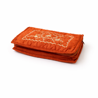 Dupion Embroidery Jewellery Kit – Orange | Compact Jewellery Organiser