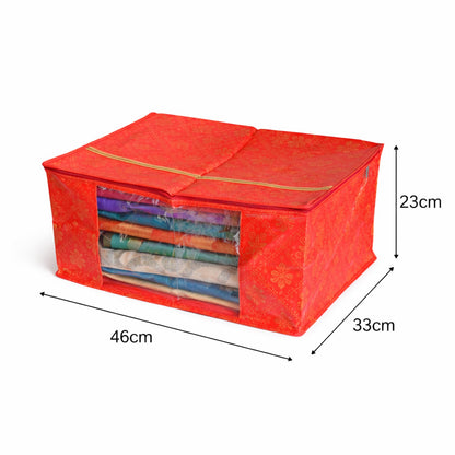 Orange Bandhini Print Box Saree Cover with Zip | Premium Fabric Saree Storage Organiser