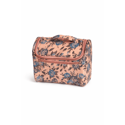 Peach Floral Print Cosmetic Makeup Organiser Toiletry Bag | Travel Makeup Storage Bag with Handle
