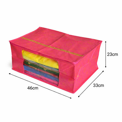 Pink Bandhini Print Box Saree Cover with Zip | Premium Fabric Saree Storage Organiser