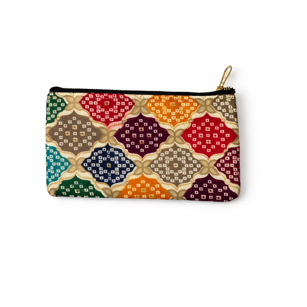 3 Pcs Multi Colour Printed Jute Pouch with Dual Zipper | Eco-Friendly Hand Pouch