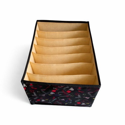 Premium 7-Layer Wardrobe Organizer with Compartments | Black Printed