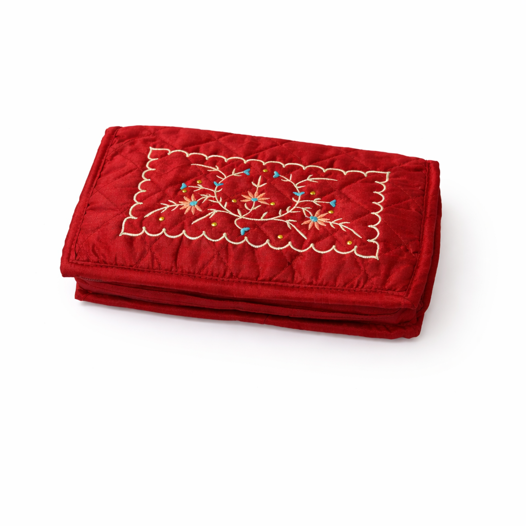 Dupion Embroidery Jewellery Kit – Red | Compact Jewellery Organiser