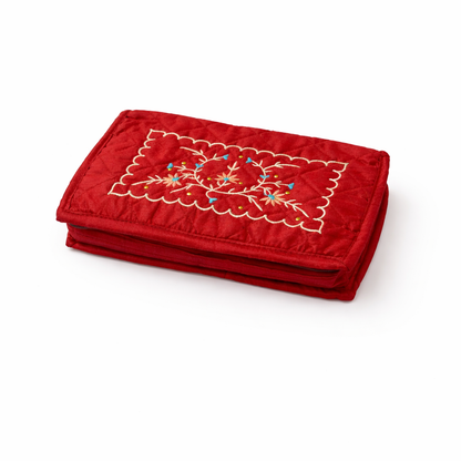 Dupion Embroidery Jewellery Kit – Red | Compact Jewellery Organiser