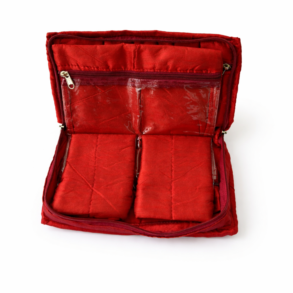 Dupion Embroidery Jewellery Kit – Red | Compact Jewellery Organiser