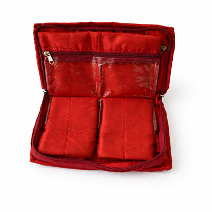 Dupion Embroidery Jewellery Kit – Red | Compact Jewellery Organiser