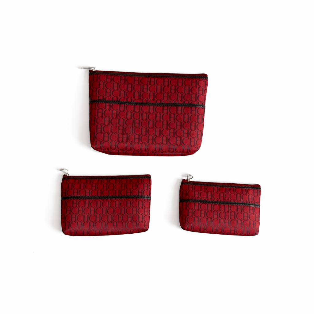 Red Premium 3-Piece Multipurpose Pouch Set | High Quality Thick Fabric Zip Pouches for Travel, Makeup & Accessories