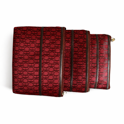 Red Premium 3-Piece Multipurpose Pouch Set | High Quality Thick Fabric Zip Pouches for Travel, Makeup & Accessories