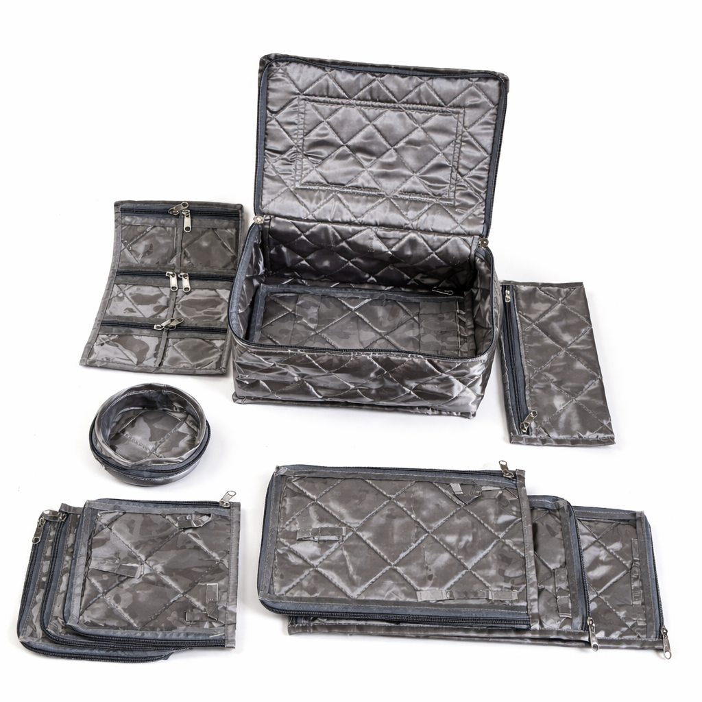 Silver Grey Jewellery Organiser – 11 Detatchable Pocket Travel Kit | Multipurpose Storage