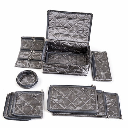 Silver Grey Jewellery Organiser – 11 Detatchable Pocket Travel Kit | Multipurpose Storage