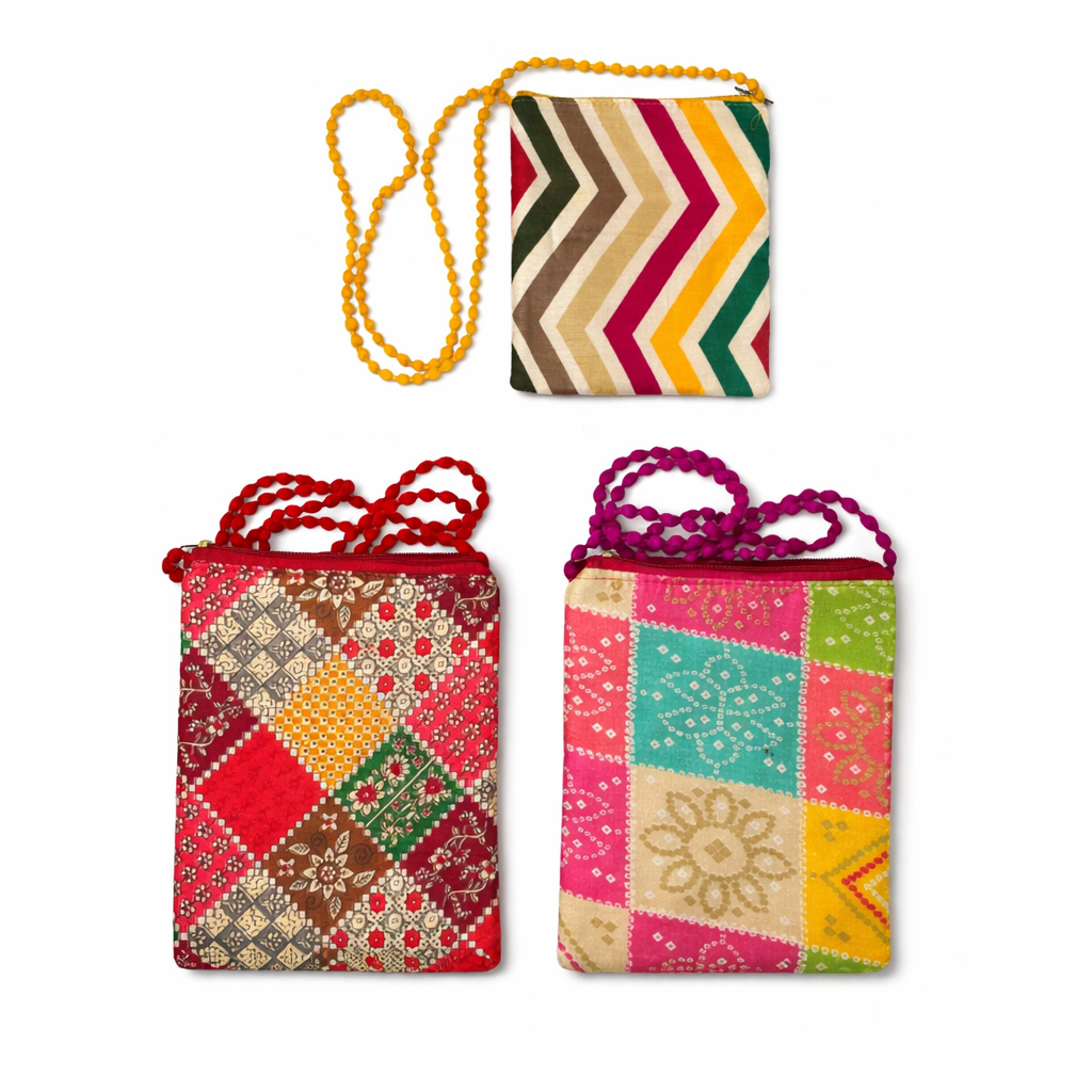 3 Pcs Printed Jute Sling Bag with Top & Back Zipper | Stylish & Durable Handbag