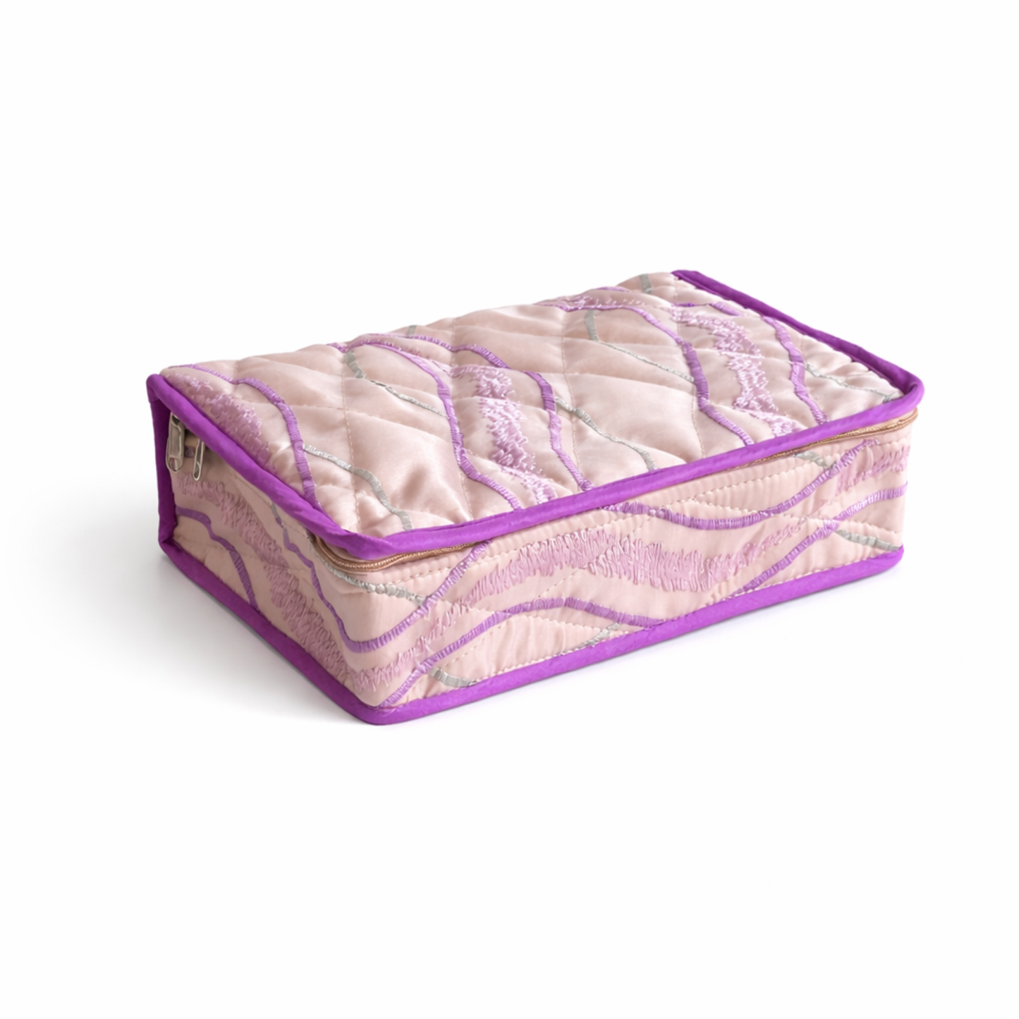 Violet Floral Jewellery Organiser – Multi-Compartment Kit with Bangle Holder | Quilted Design | Travel-Friendly
