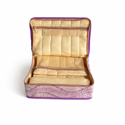 Violet Floral Jewellery Organiser – Multi-Compartment Kit with Bangle Holder | Quilted Design | Travel-Friendly