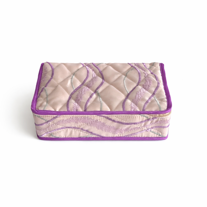 Violet Floral Jewellery Organiser – Multi-Compartment Kit with Bangle Holder | Quilted Design | Travel-Friendly