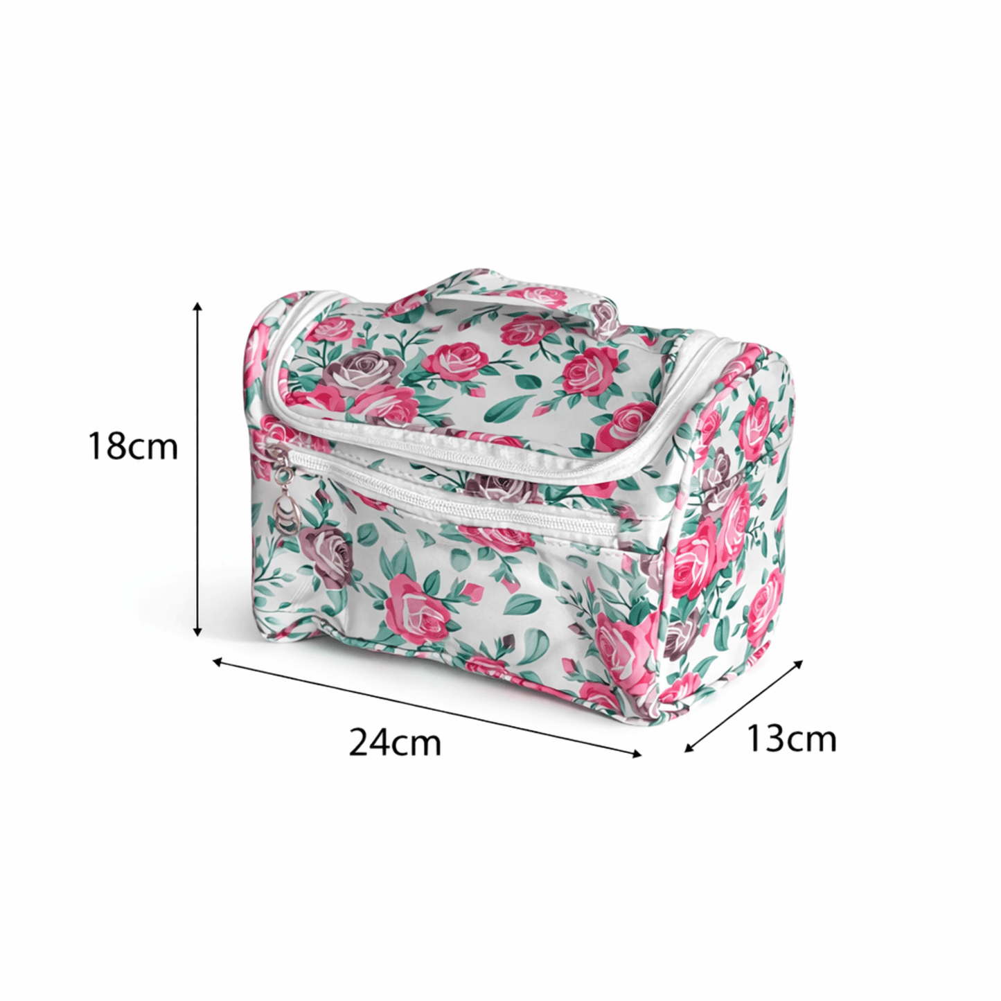 White Floral Print Cosmetic Makeup Organiser Toiletry Bag | Travel Makeup Storage Bag with Handle