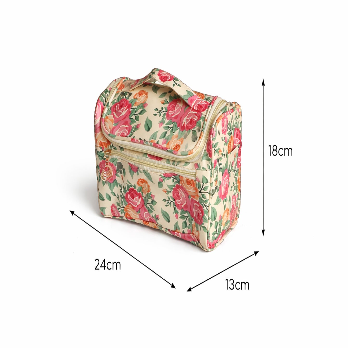 Yellow Floral Print Cosmetic Makeup Organiser Toiletry Bag | Travel Makeup Storage Bag with Handle
