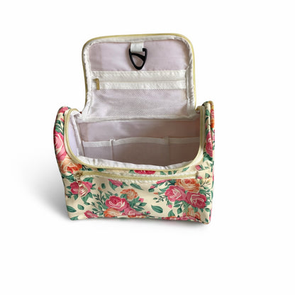Yellow Floral Print Cosmetic Makeup Organiser Toiletry Bag | Travel Makeup Storage Bag with Handle